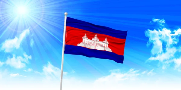 Camboja Bandeira céu fundo — Vetor de Stock